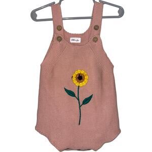 Southern Lace Baby Girls Pink Sunflower Knit One Piece Romper Size 9-12M